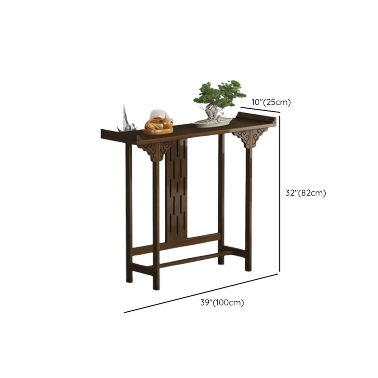 Traditional Narrow Wood Brown Storage Console Table Image - 11