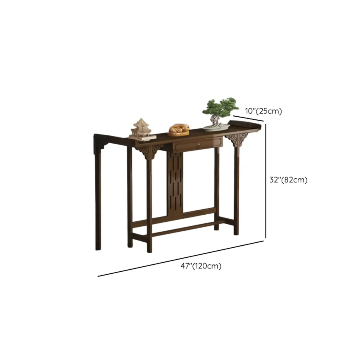 Traditional Narrow Wood Brown Storage Console Table Image - 12