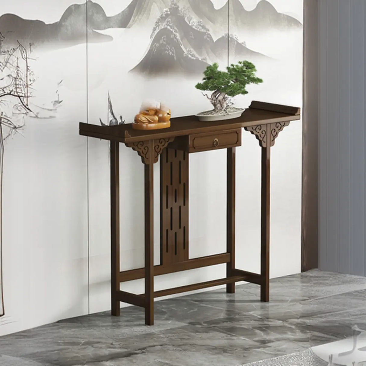 Traditional Narrow Wood Brown Storage Console Table Image - 3