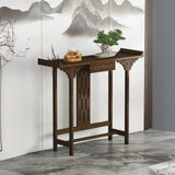 Traditional Narrow Wood Brown Storage Console Table Image - 3
