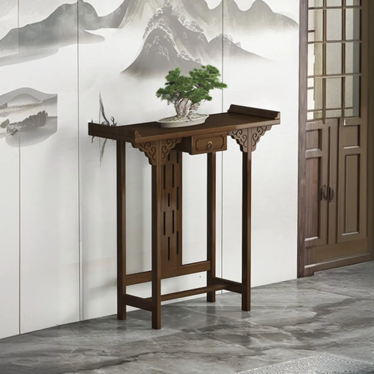 Traditional Narrow Wood Brown Storage Console Table Image - 5