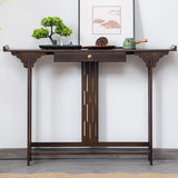 Traditional Narrow Wood Brown Storage Console Table Image - 7