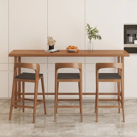 Traditional Rectangular Brown Wood Bar Table with Footrest Image - 3