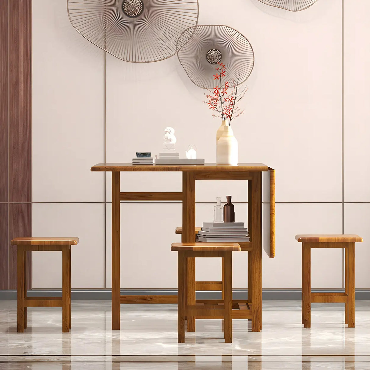 Traditional Rectangular Wood Dining Table Foldable Natural Image - 12