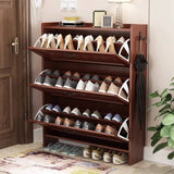Traditional Rectangular Wood Entryway Brown Shoe Storage Image - 7