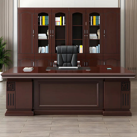 Traditional Red Wood Executive Desk with Storage Drawer Image - 1
