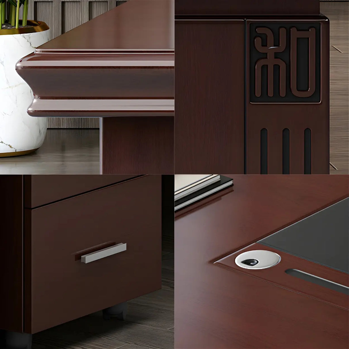 Traditional Red Wood Executive Desk with Storage Drawer Image - 10