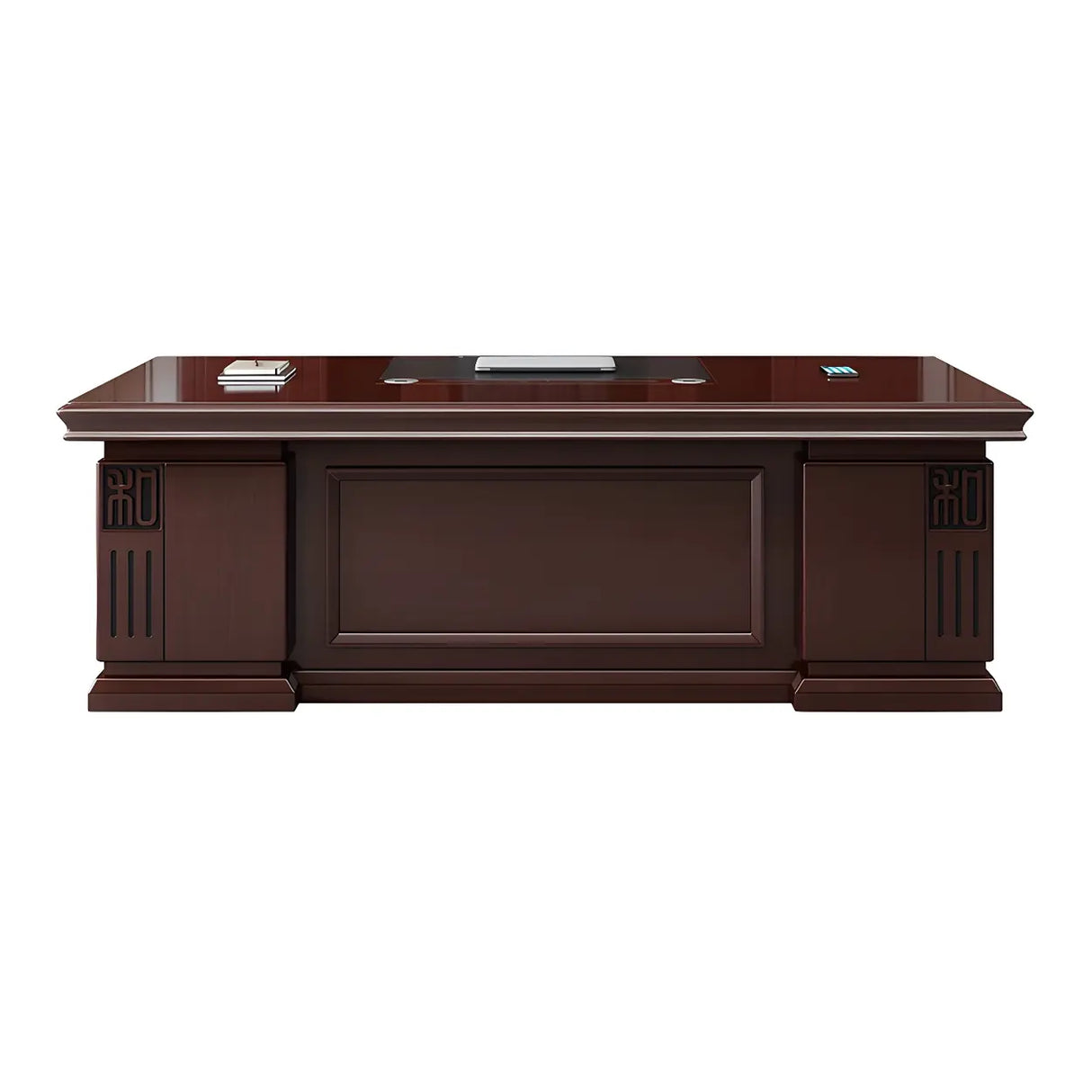 Traditional Red Wood Executive Desk with Storage Drawer Image - 11
