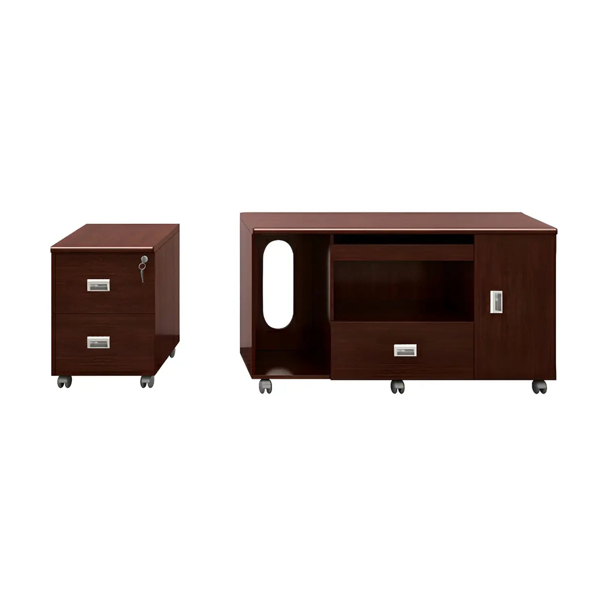 Traditional Red Wood Executive Desk with Storage Drawer Image - 12