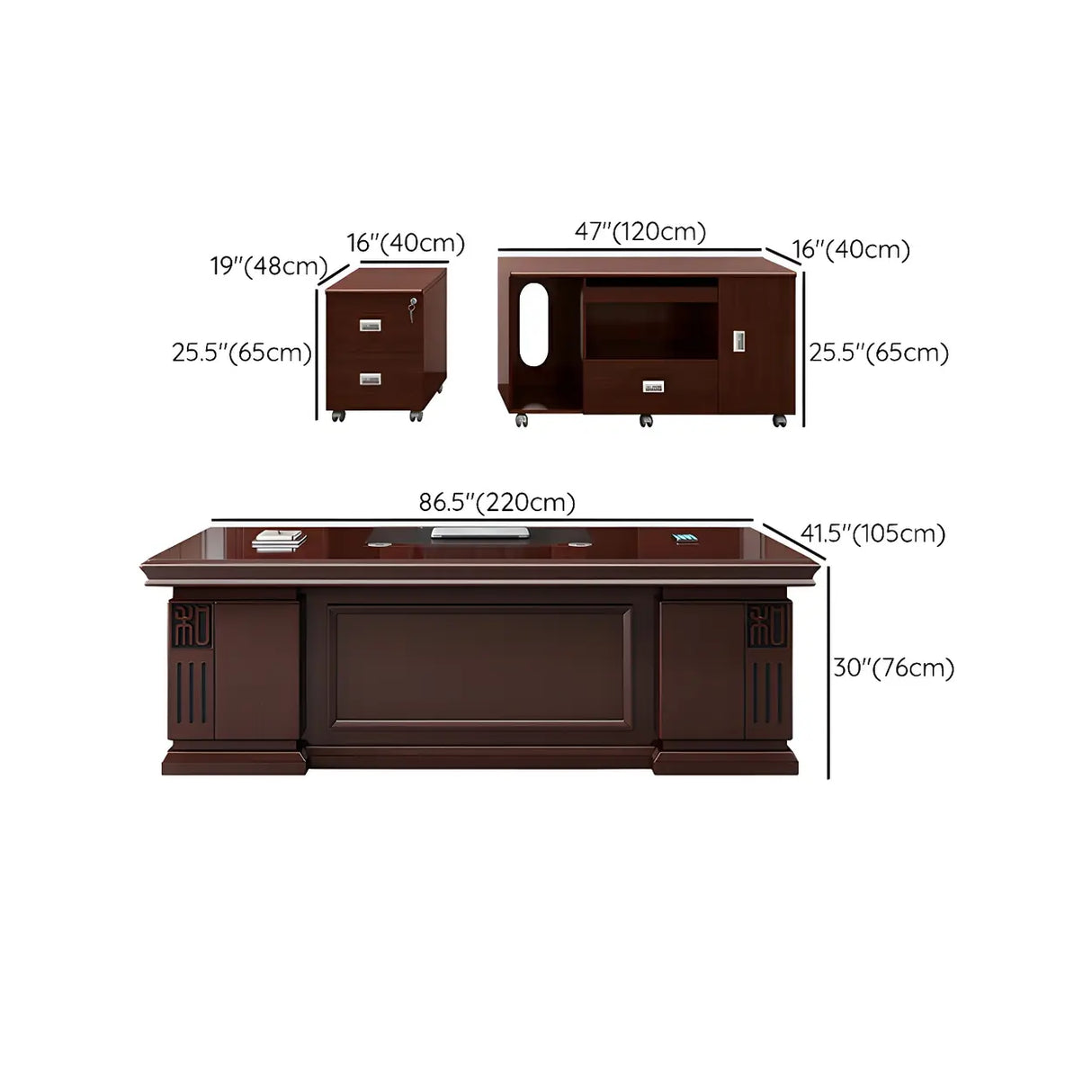 Traditional Red Wood Executive Desk with Storage Drawer 