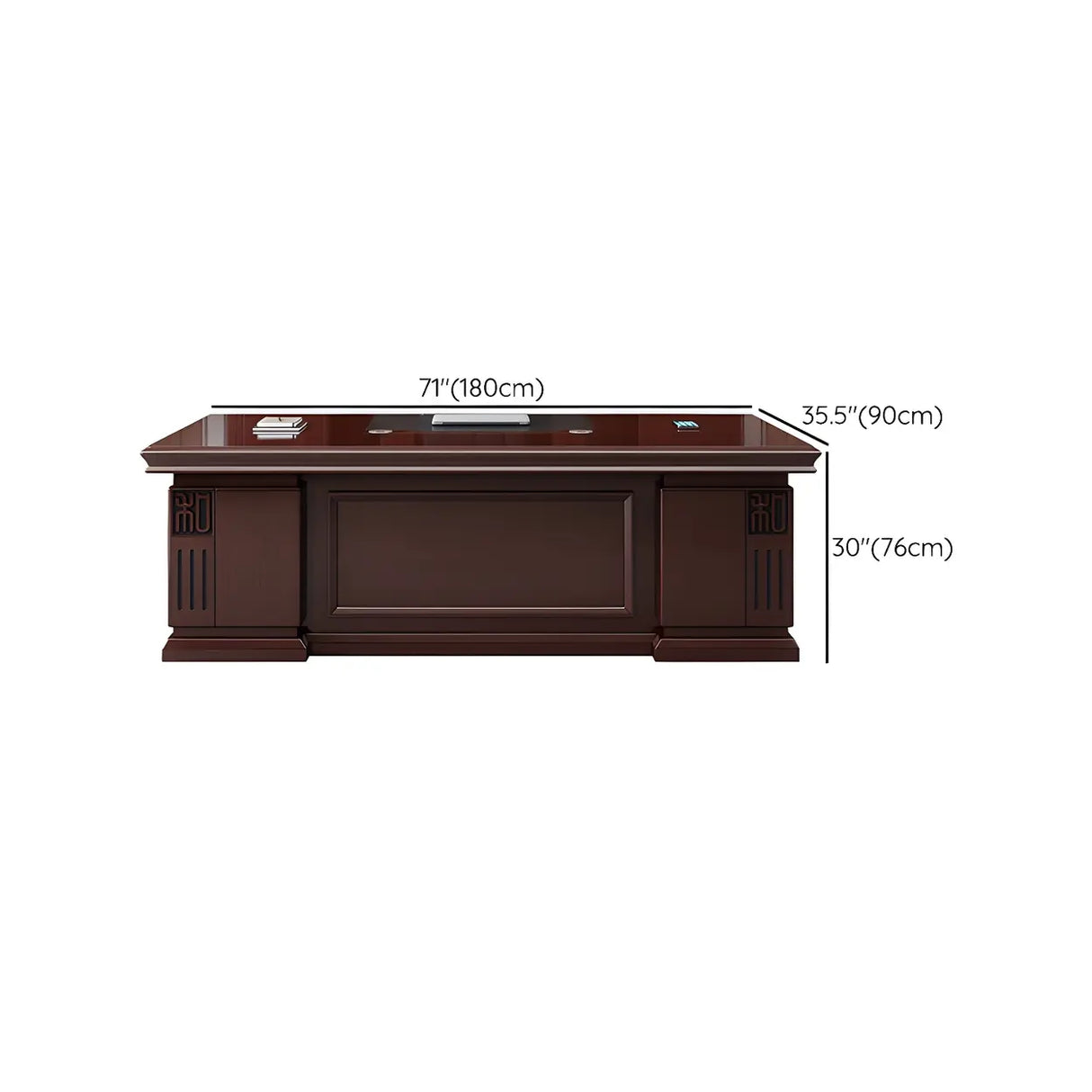 Traditional Red Wood Executive Desk with Storage Drawer Image - 16