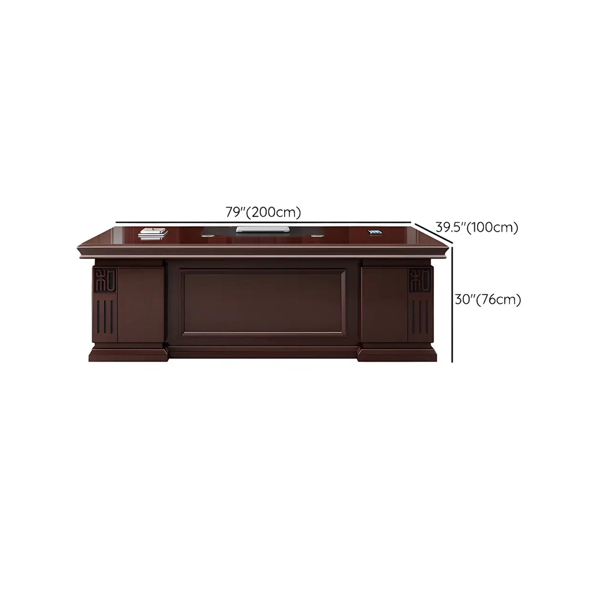 Traditional Red Wood Executive Desk with Storage Drawer Image - 17