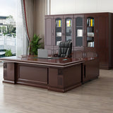 Traditional Red Wood Executive Desk with Storage Drawer Image - 2