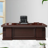 Traditional Red Wood Executive Desk with Storage Drawer Image - 7