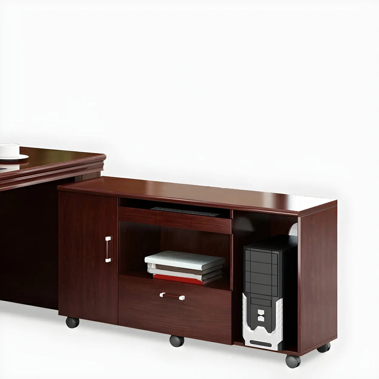 Traditional Red Wood Executive Desk with Storage Drawer Image - 8