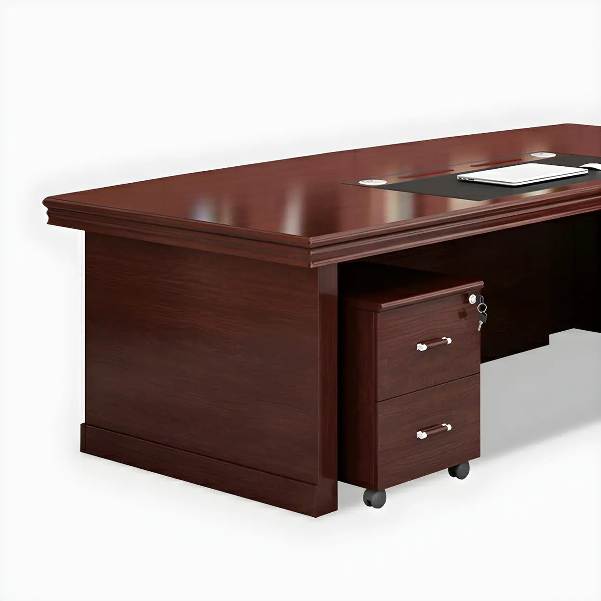 Traditional Red Wood Executive Desk with Storage Drawer Image - 9