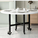 Traditional Round Faux Wood Dining Table Drop Leaf Image - 3