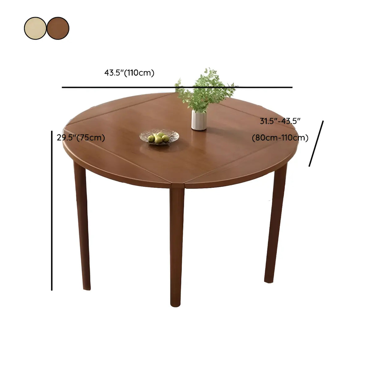 Traditional Round Foldable Wood Dining Table Drop Leaf 