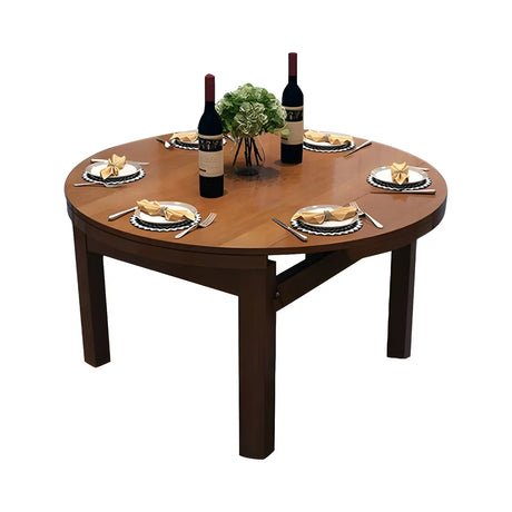 Traditional Round Rubberwood Dining Table Extendable Brown Image - 2
