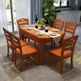 Traditional Round Rubberwood Dining Table Extendable Brown Image - 6