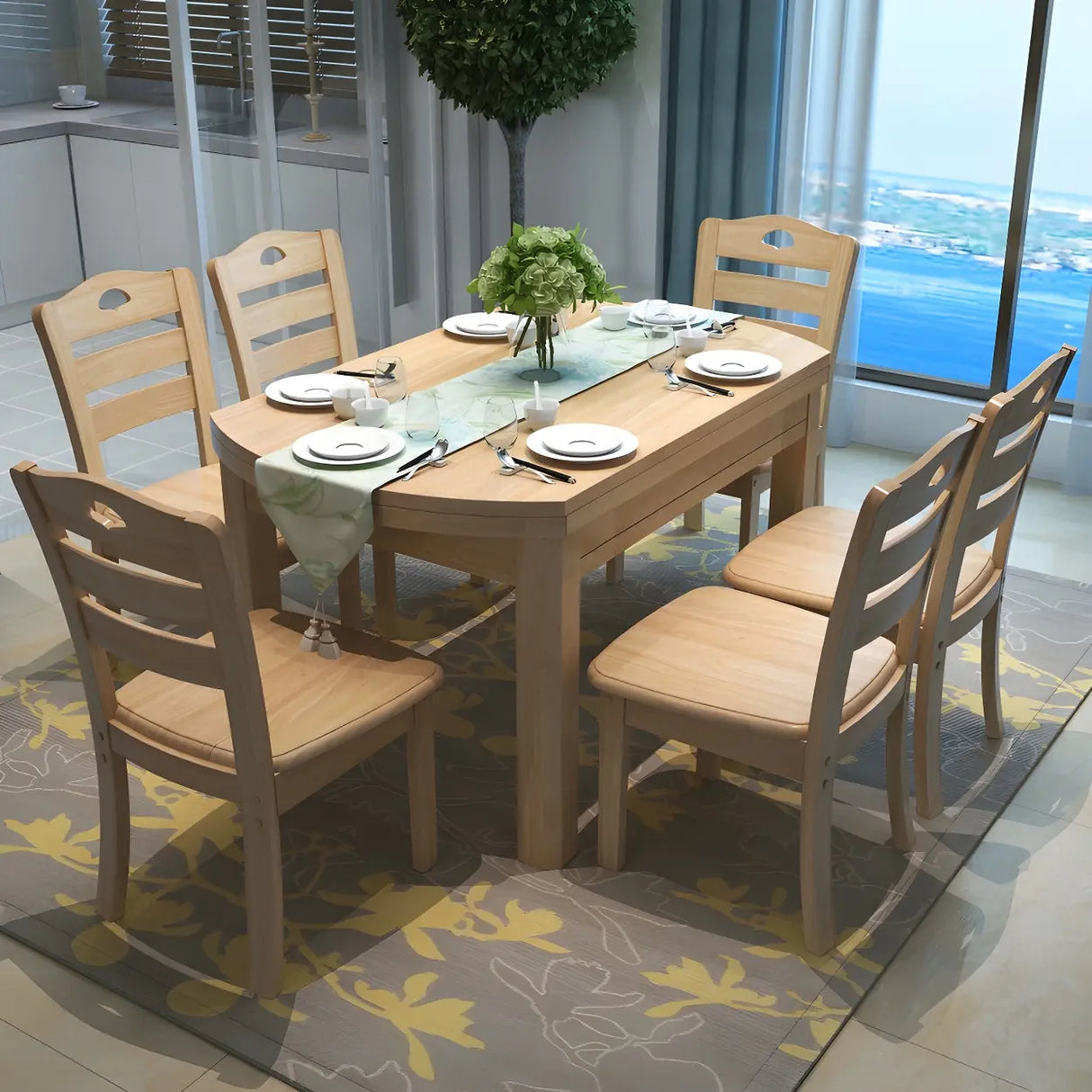 Traditional Round Rubberwood Dining Table Extendable Brown Image - 8