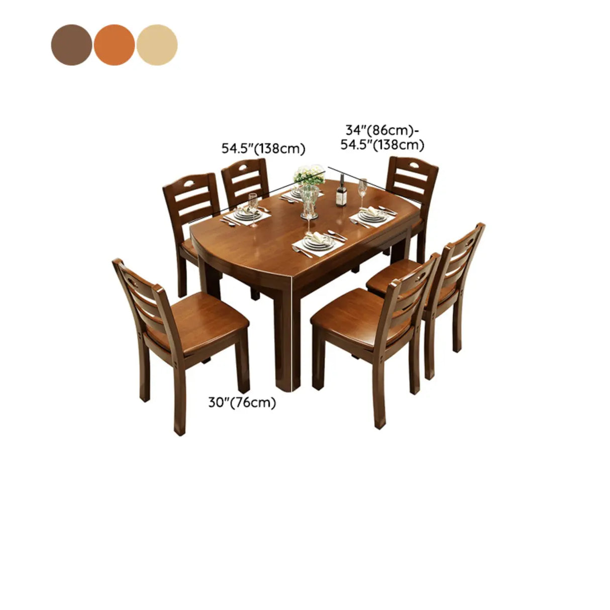 Traditional Round Wood Storing Leaf Extendable Dining Table 