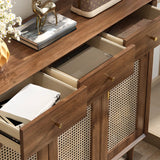 Traditional Rustic Wooden Shoe Cabinet Brown Large Storage Image - 16