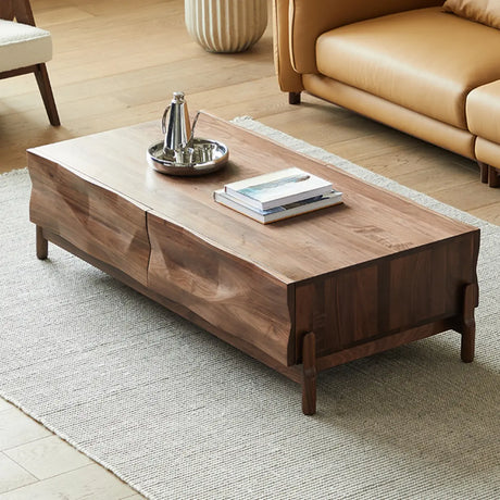 Traditional Solid Walnut Wood Coffee Table with Drawers Image - 1