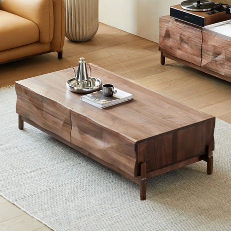 Traditional Solid Walnut Wood Coffee Table with Drawers Image - 2