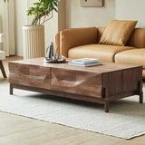 Traditional Solid Walnut Wood Coffee Table with Drawers Image - 3