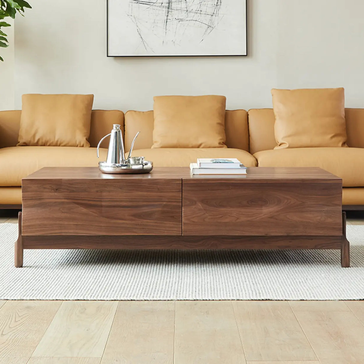 Traditional Solid Walnut Wood Coffee Table with Drawers Image - 4