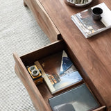 Traditional Solid Walnut Wood Coffee Table with Drawers Image - 5