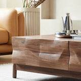 Traditional Solid Walnut Wood Coffee Table with Drawers Image - 6