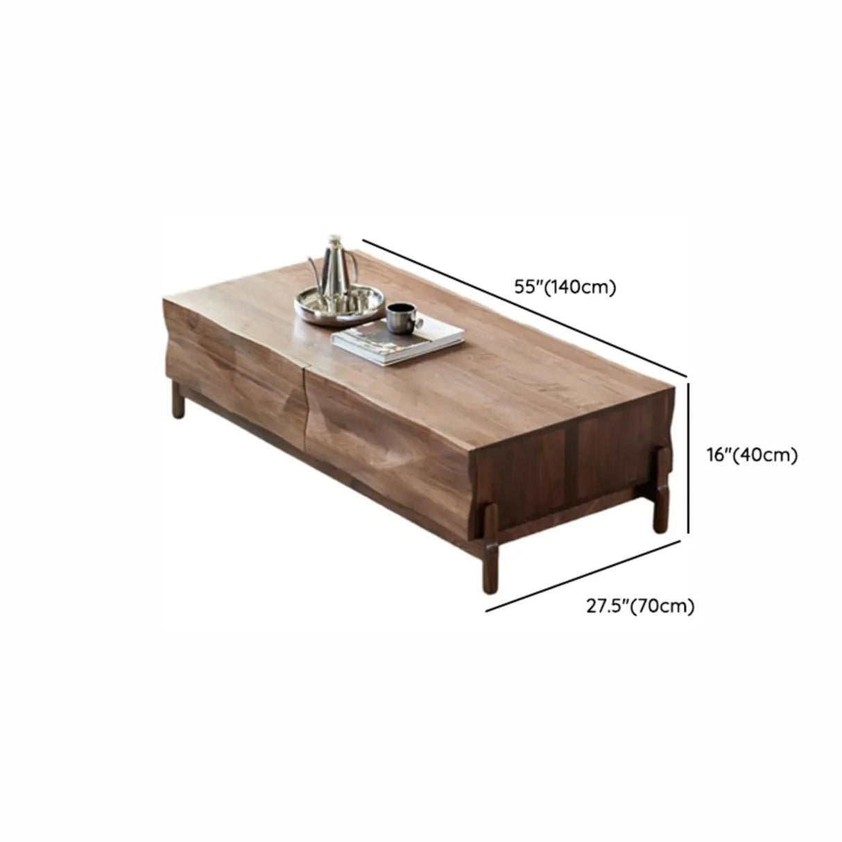 Traditional Solid Walnut Wood Coffee Table with Drawers 