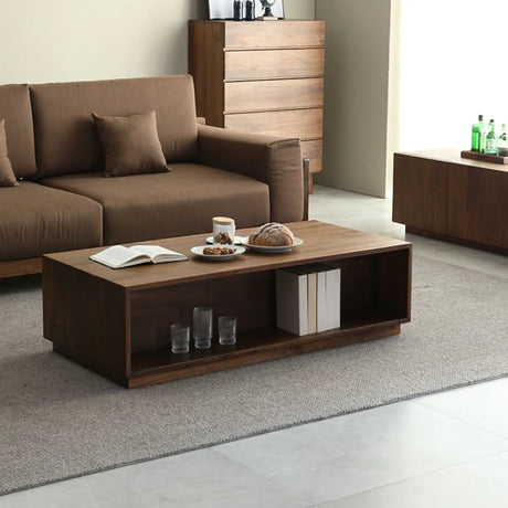 Traditional Solid Walnut Wood Rectangular Coffee Table Image - 1