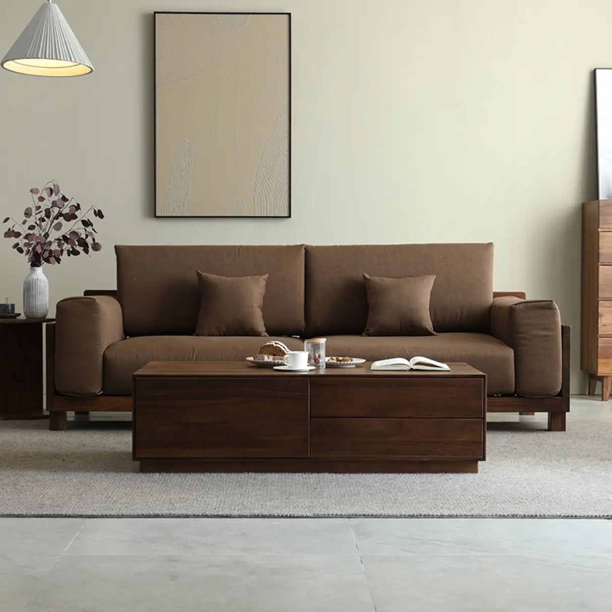 Traditional Solid Walnut Wood Rectangular Coffee Table Image - 2