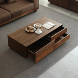 Traditional Solid Walnut Wood Rectangular Coffee Table Image - 3