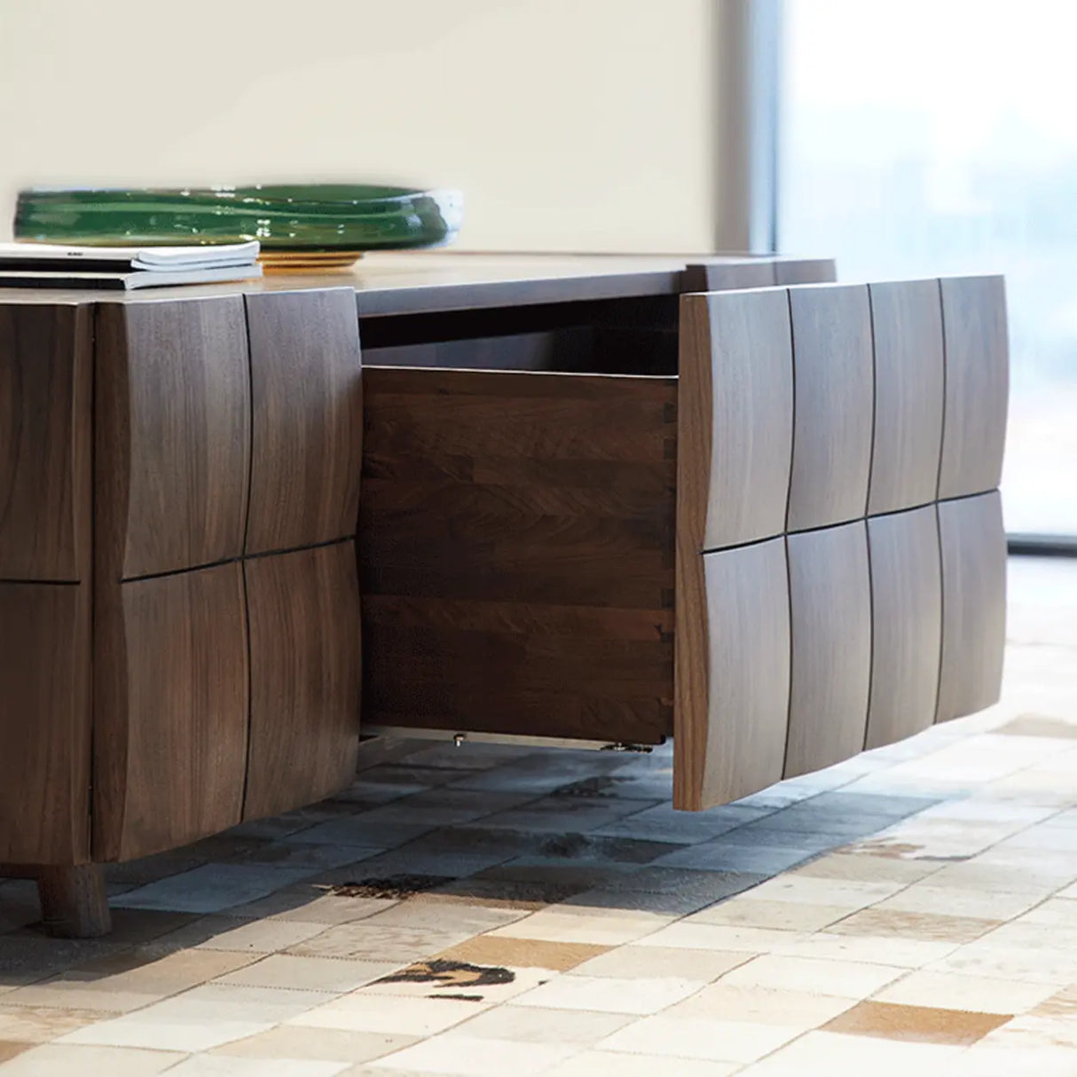 Traditional Solid Wood Walnut Rectangular Coffee Table Image - 8