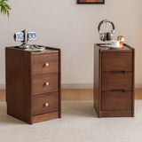 Traditional Walnut Slim Wood Nightstand with Drawers Image - 1