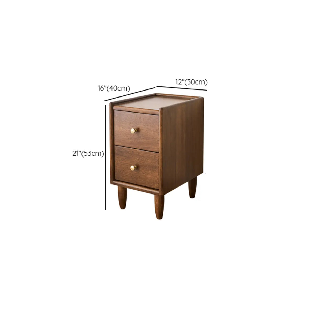 Traditional Walnut Slim Wood Nightstand with Drawers 