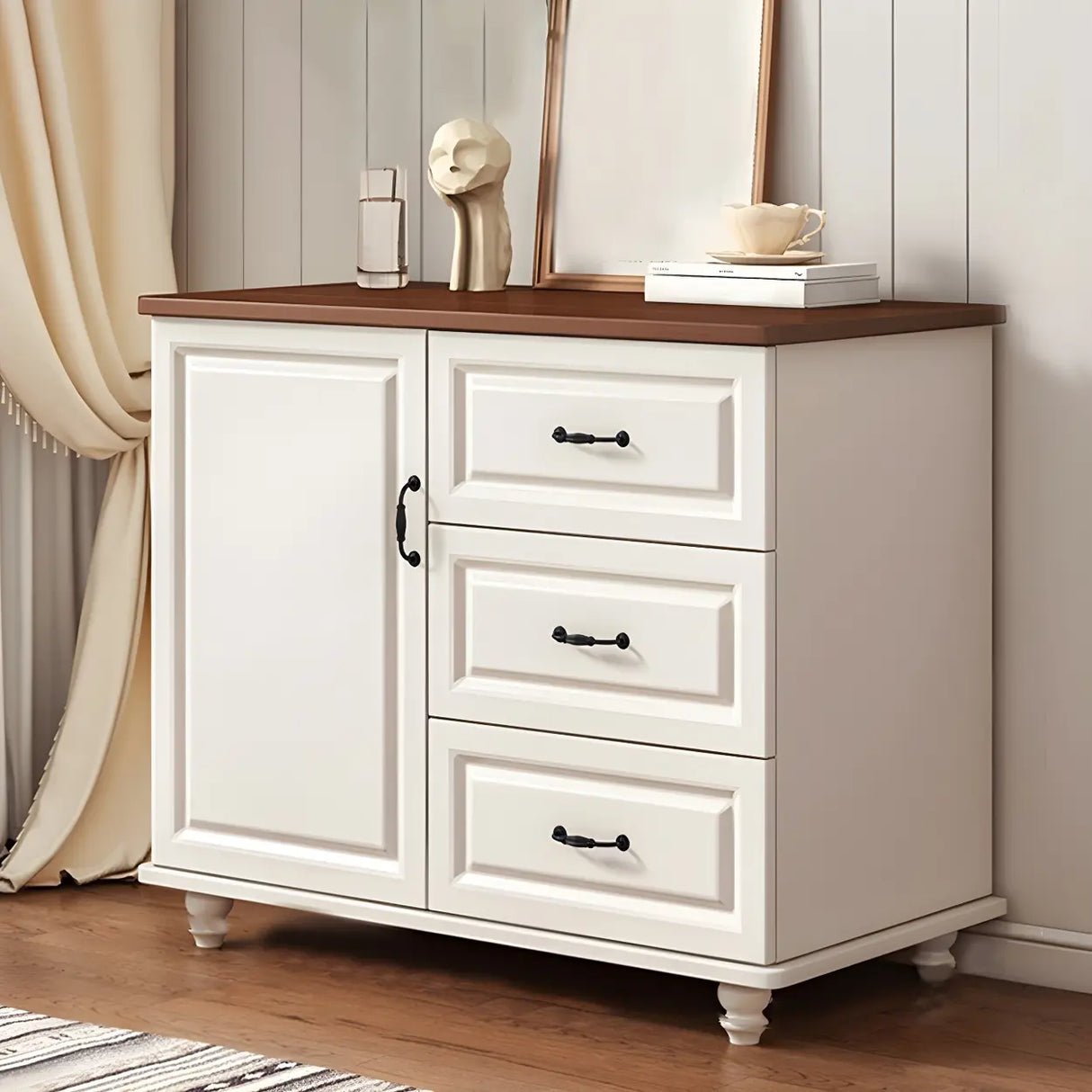 Traditional Walnut Wood Dresser Chest with Drawers Image - 17
