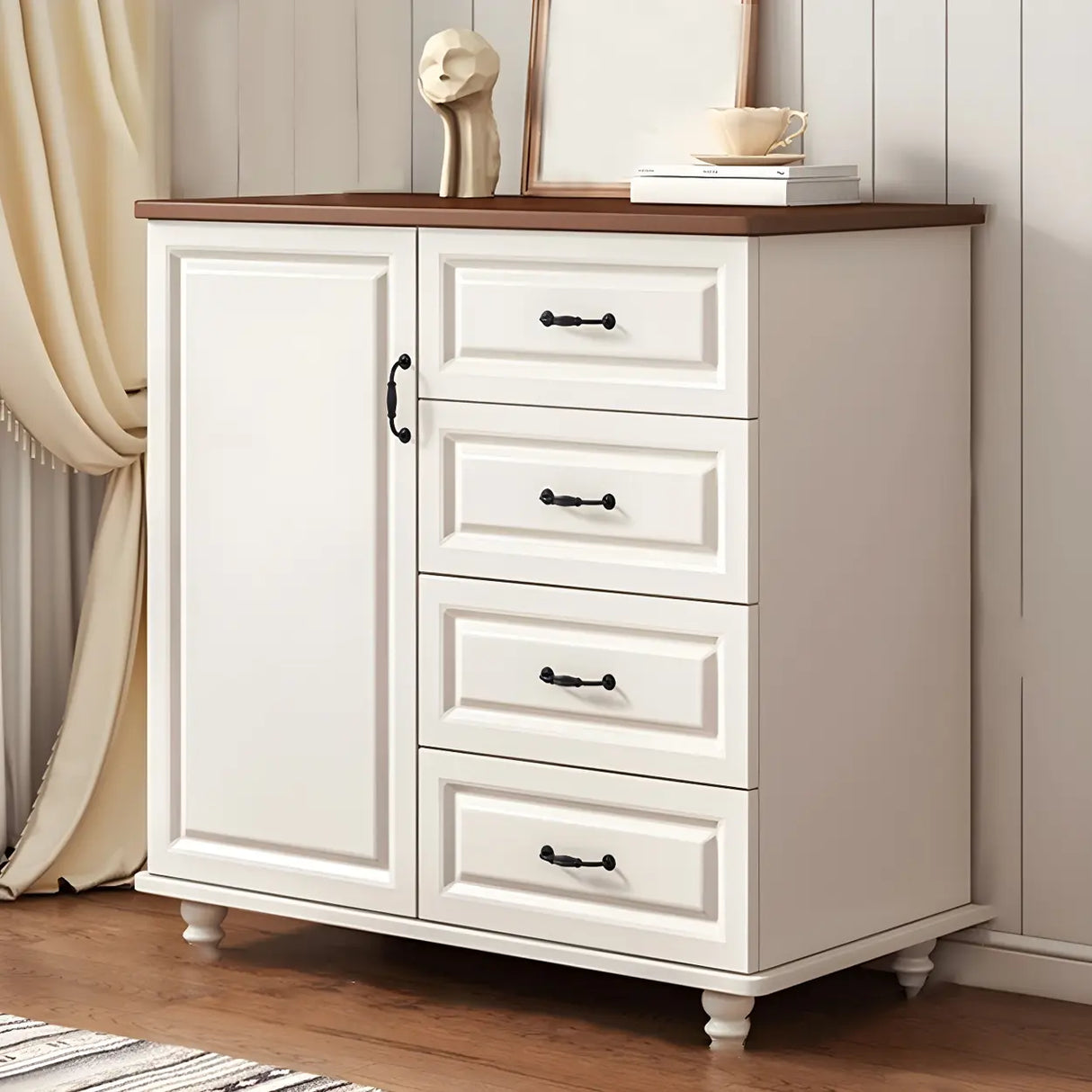 Traditional Walnut Wood Dresser Chest with Drawers Image - 18