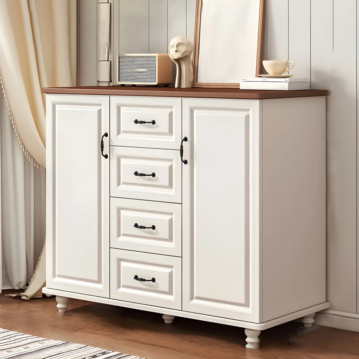 Traditional Walnut Wood Dresser Chest with Drawers Image - 19