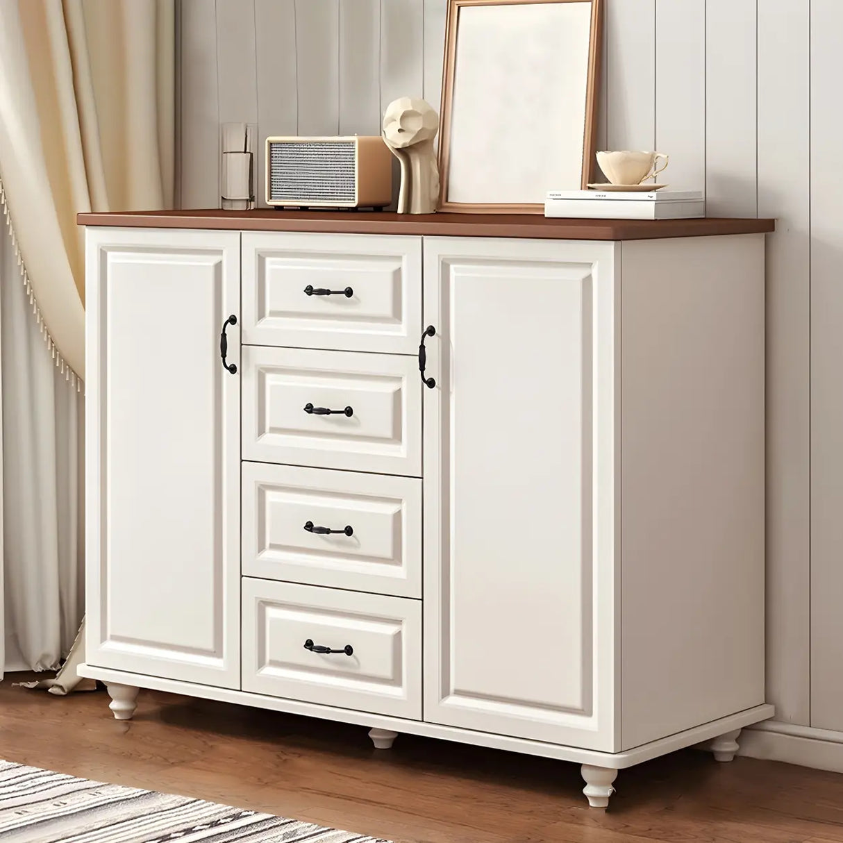 Traditional Walnut Wood Dresser Chest with Drawers Image - 20
