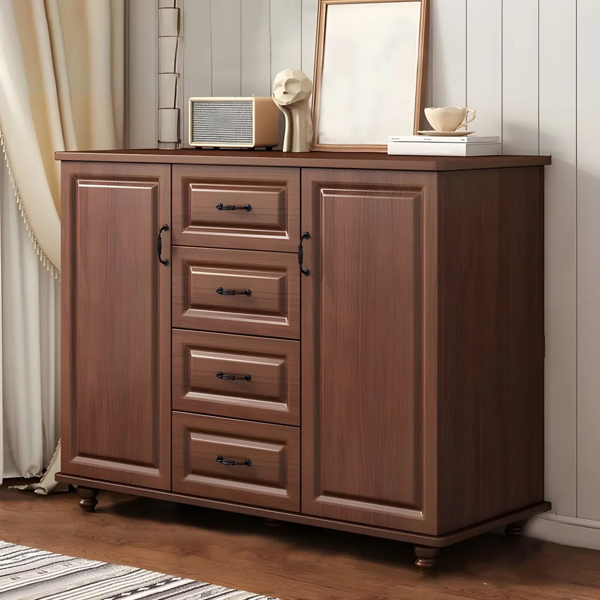Traditional Walnut Wood Dresser Chest with Drawers Image - 26