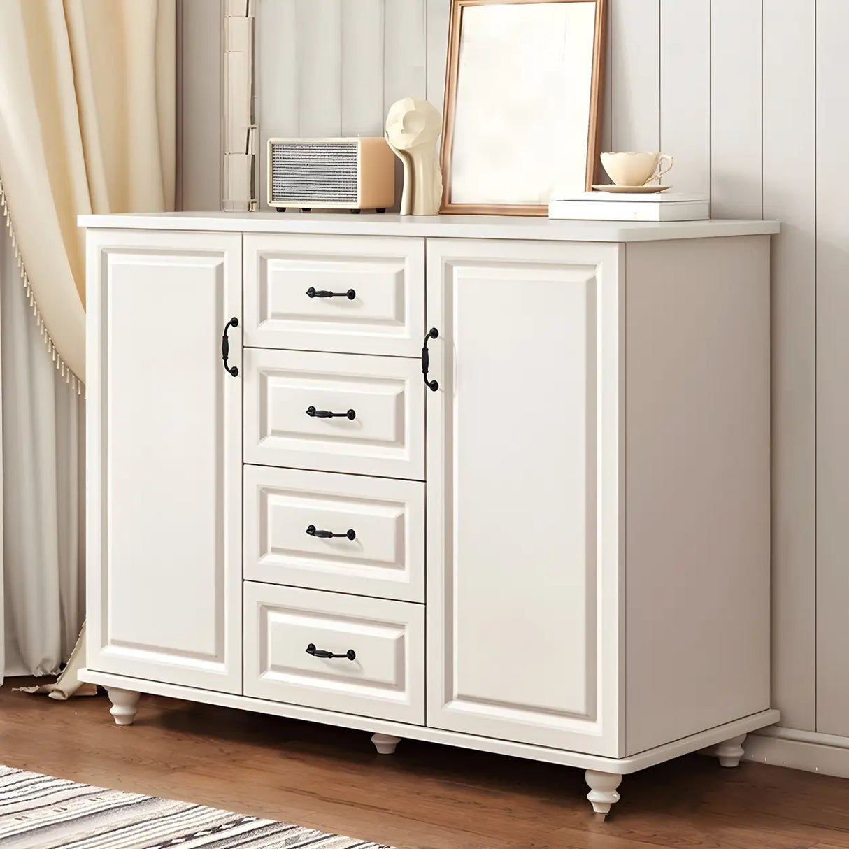 Traditional Walnut Wood Dresser Chest with Drawers Image - 4