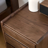 Traditional Walnut Wood Nightstand with Drawers and Casters Image - 12