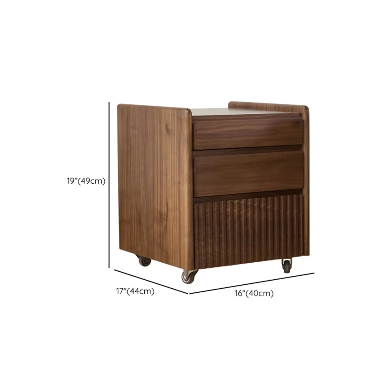 Traditional Walnut Wood Nightstand with Drawers and Casters 