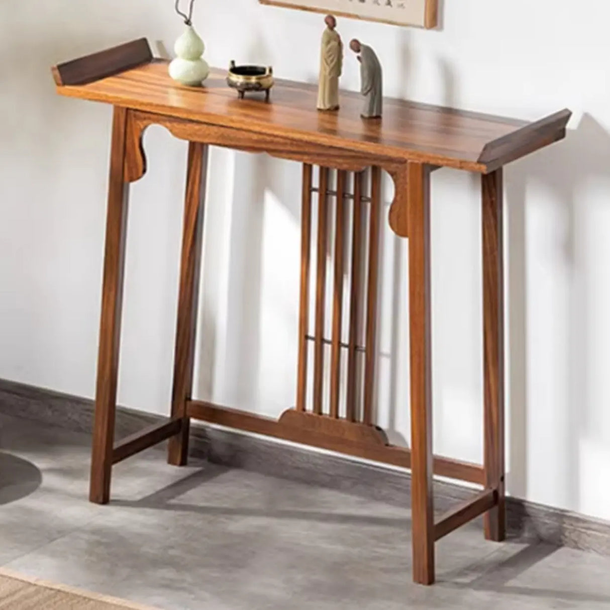 Traditional Walnut Wood Trestle Entryway Console Table Image - 1