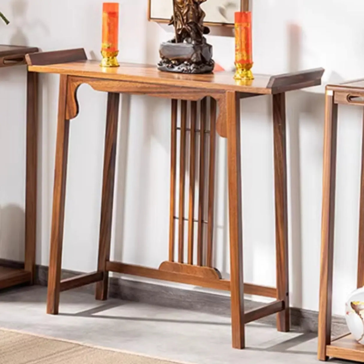 Traditional Walnut Wood Trestle Entryway Console Table Image - 4